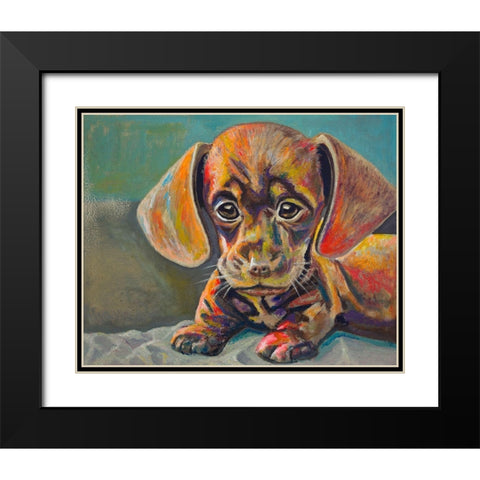 Puppy Face Black Modern Wood Framed Art Print with Double Matting by Beauchamp, Andy