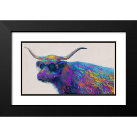 Multicolor Bull Black Modern Wood Framed Art Print with Double Matting by Meneely, Dan