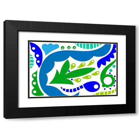 Leaf and Floral Dance Black Modern Wood Framed Art Print with Double Matting by Mosher, Deidre