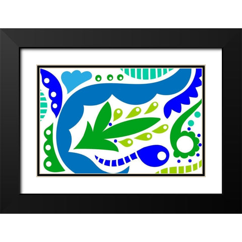 Leaf and Floral Dance Black Modern Wood Framed Art Print with Double Matting by Mosher, Deidre