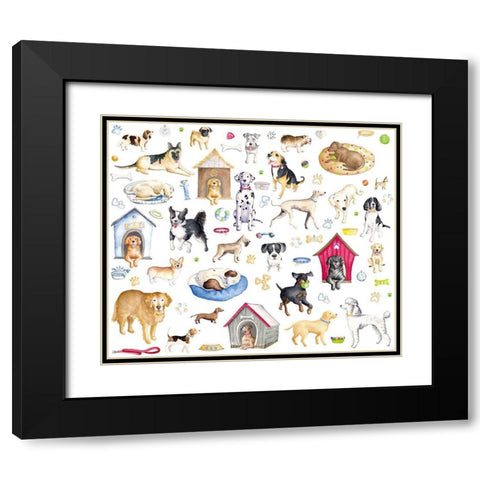 A Dogs Life Pattern Black Modern Wood Framed Art Print with Double Matting by Metz, Andi