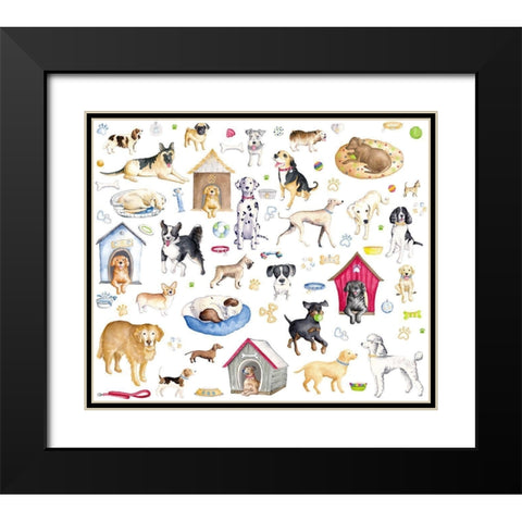 A Dogs Life Pattern Black Modern Wood Framed Art Print with Double Matting by Metz, Andi
