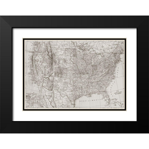 Natural US Map Black Modern Wood Framed Art Print with Double Matting by Meneely, Dan