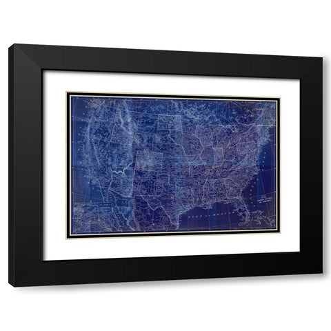 Cobalt US Map Black Modern Wood Framed Art Print with Double Matting by Meneely, Dan