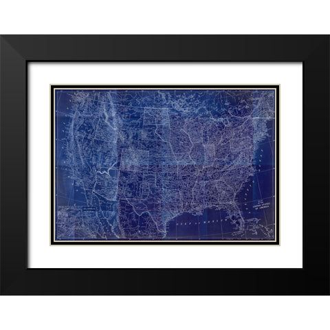 Cobalt US Map Black Modern Wood Framed Art Print with Double Matting by Meneely, Dan