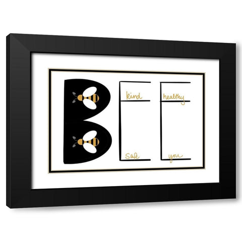 Bee Kind Black Modern Wood Framed Art Print with Double Matting by Navas, Emily