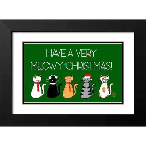Christmas Cat Wishes Black Modern Wood Framed Art Print with Double Matting by Torres, Melanie