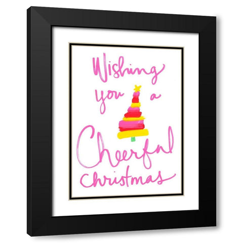 Wishing You a Cheerful Christmas Black Modern Wood Framed Art Print with Double Matting by SD Graphics Studio