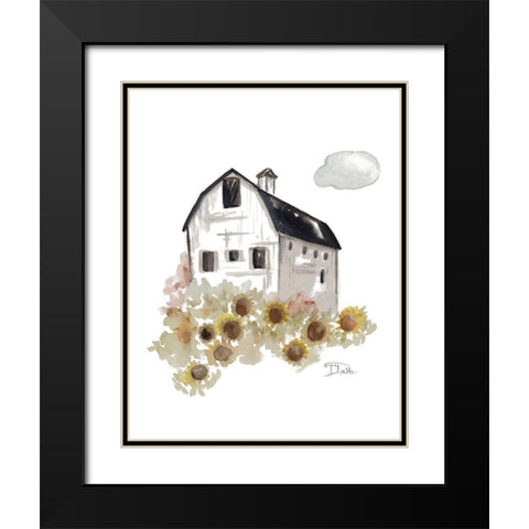 Barn and Sunflowers Black Modern Wood Framed Art Print with Double Matting by Pinto, Patricia