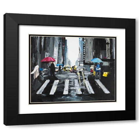 NYC in the Rain Black Modern Wood Framed Art Print with Double Matting by Goodrich, Chelsea
