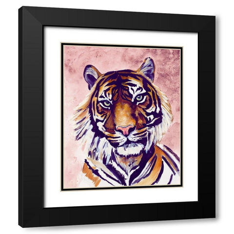 Tiger Face Black Modern Wood Framed Art Print with Double Matting by Goodrich, Chelsea
