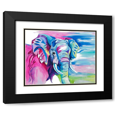 Fun Colorful Elephant Black Modern Wood Framed Art Print with Double Matting by Goodrich, Chelsea