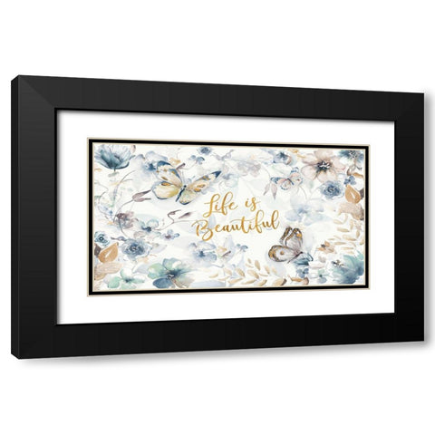 Life is Beautiful Butterfly Floral Black Modern Wood Framed Art Print with Double Matting by Pinto, Patricia