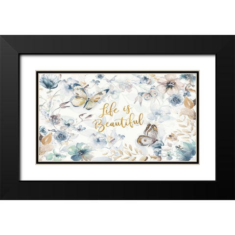 Life is Beautiful Butterfly Floral Black Modern Wood Framed Art Print with Double Matting by Pinto, Patricia