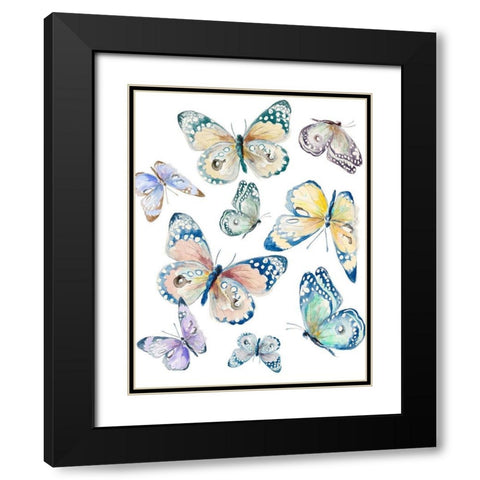Colorful Isolated Butterflies Black Modern Wood Framed Art Print with Double Matting by Pinto, Patricia