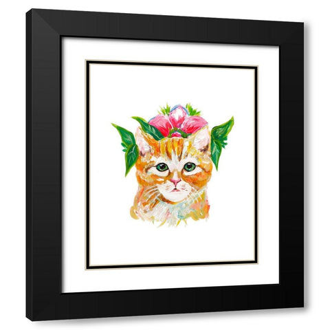 Cat with Flower Crown Black Modern Wood Framed Art Print with Double Matting by Beauchamp, Andy