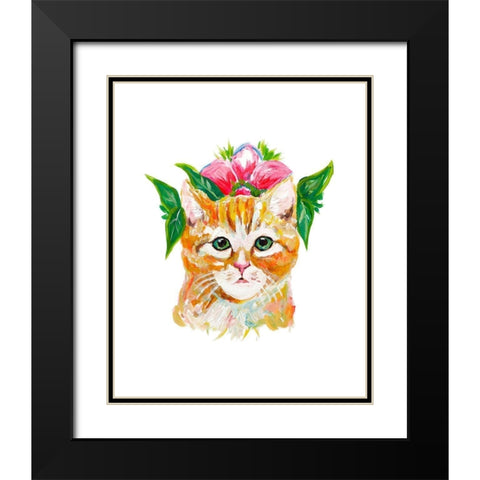 Cat with Flower Crown Black Modern Wood Framed Art Print with Double Matting by Beauchamp, Andy