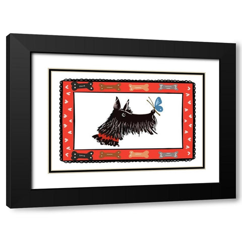 Dog With A Butterfly Friend Black Modern Wood Framed Art Print with Double Matting by Del Sol, Ani