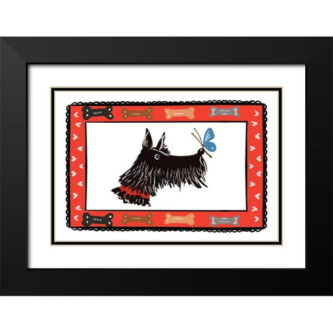 Dog With A Butterfly Friend Black Modern Wood Framed Art Print with Double Matting by Del Sol, Ani