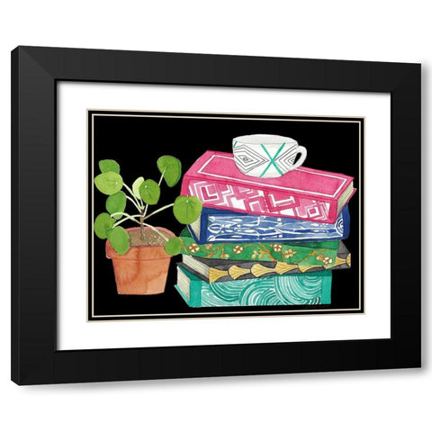 Reading Books Black Modern Wood Framed Art Print with Double Matting by Bucheli, Jen