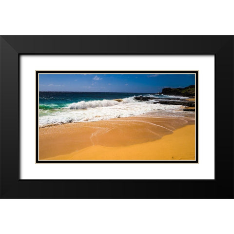 Oahu Shore Waves Black Modern Wood Framed Art Print with Double Matting by Bill Carson Photography