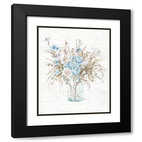 Blue Flowers In Glass Vase Black Modern Wood Framed Art Print with Double Matting by Pinto, Patricia