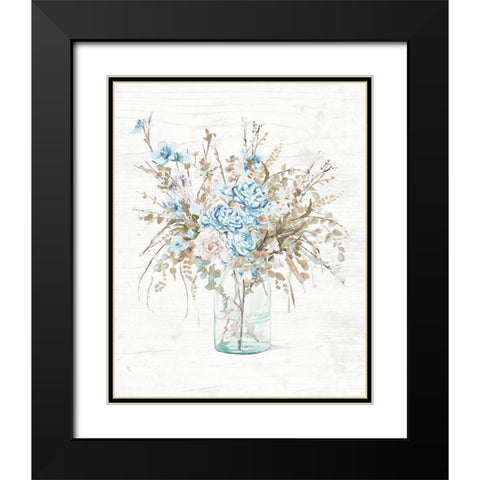 Blue Flowers In Glass Vase Black Modern Wood Framed Art Print with Double Matting by Pinto, Patricia