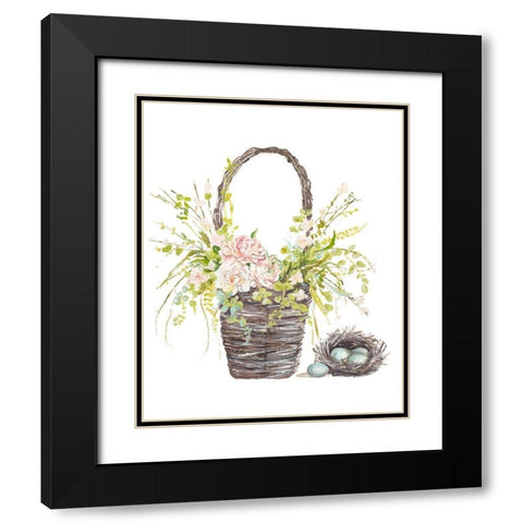 Spring Flower Basket Black Modern Wood Framed Art Print with Double Matting by Pinto, Patricia