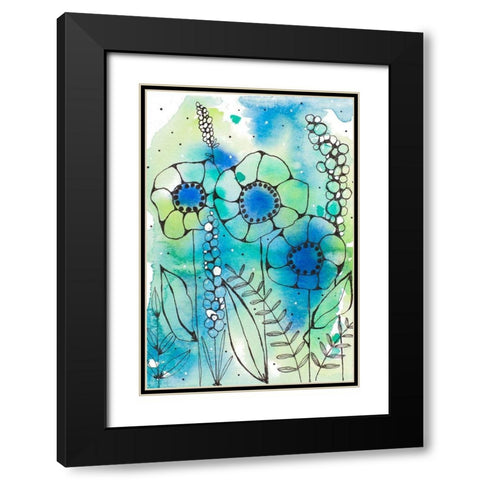 Blue Watercolor Wildflowers I Black Modern Wood Framed Art Print with Double Matting by Krinlox