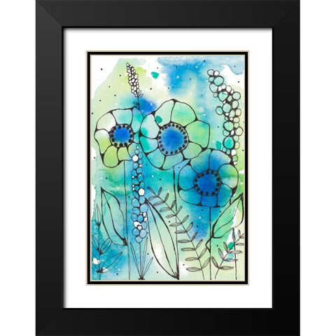 Blue Watercolor Wildflowers I Black Modern Wood Framed Art Print with Double Matting by Krinlox