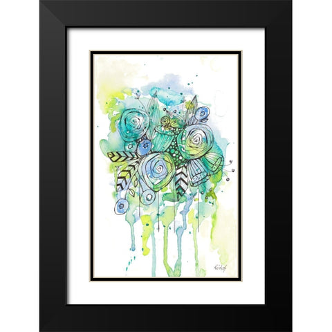 Floral Bouquet Wash Black Modern Wood Framed Art Print with Double Matting by Krinlox