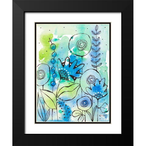 Blue Watercolor Wildflowers II Black Modern Wood Framed Art Print with Double Matting by Krinlox