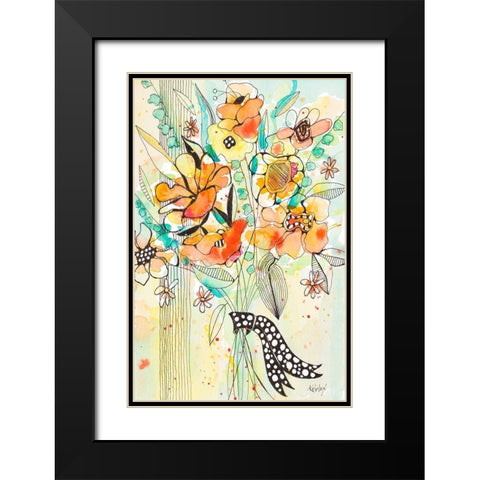 Bursting Wildflower Bouquet Black Modern Wood Framed Art Print with Double Matting by Krinlox