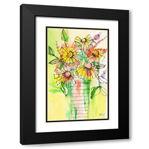 Bursting Wildflowers in Vase Black Modern Wood Framed Art Print with Double Matting by Krinlox