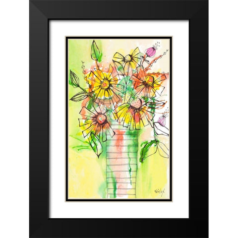 Bursting Wildflowers in Vase Black Modern Wood Framed Art Print with Double Matting by Krinlox