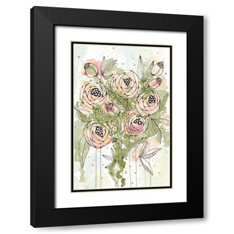 Blush and Green Floral Black Modern Wood Framed Art Print with Double Matting by Krinlox