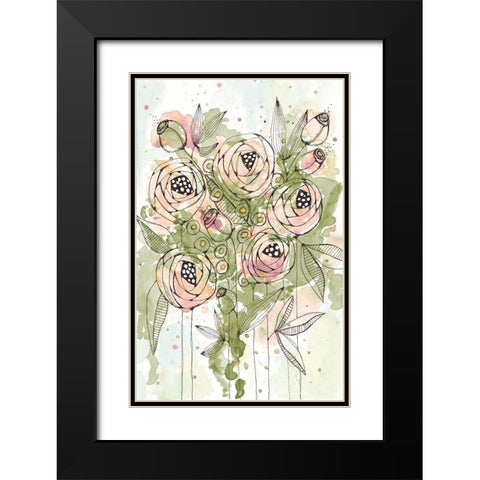 Blush and Green Floral Black Modern Wood Framed Art Print with Double Matting by Krinlox