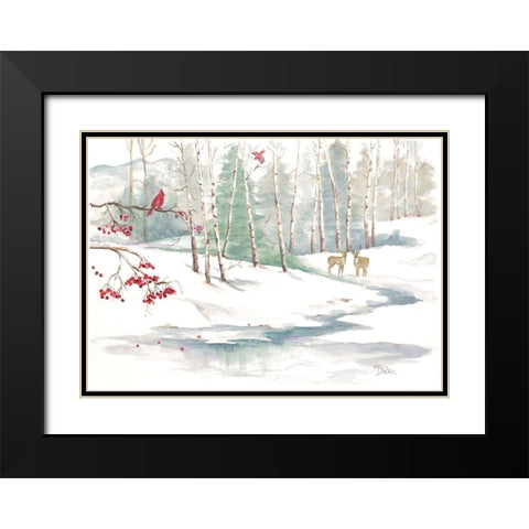 Winter Landscape With Deer Black Modern Wood Framed Art Print with Double Matting by Pinto, Patricia