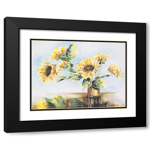 Sunflowers on Golden Vase Black Modern Wood Framed Art Print with Double Matting by French-Roussia, Heather A.