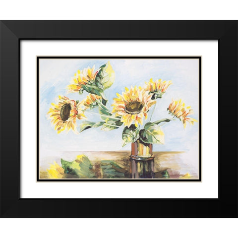 Sunflowers on Golden Vase Black Modern Wood Framed Art Print with Double Matting by French-Roussia, Heather A.