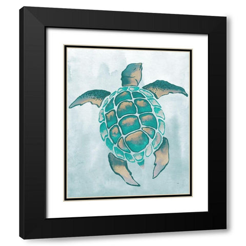 Aquatic Turtle II Black Modern Wood Framed Art Print with Double Matting by Medley, Elizabeth