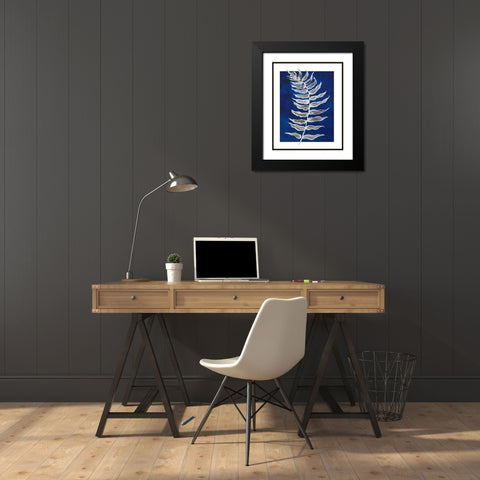 Blue Fern in White Border I Black Modern Wood Framed Art Print with Double Matting by Medley, Elizabeth