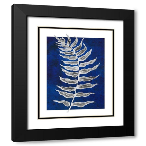 Blue Fern in White Border I Black Modern Wood Framed Art Print with Double Matting by Medley, Elizabeth