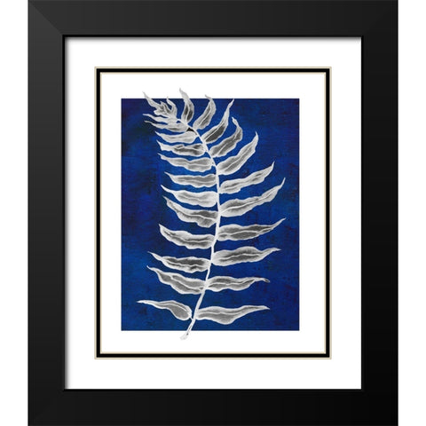 Blue Fern in White Border I Black Modern Wood Framed Art Print with Double Matting by Medley, Elizabeth