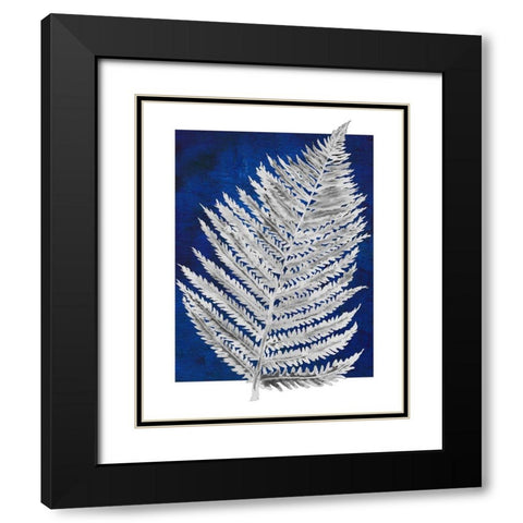 Blue Fern in White Border II Black Modern Wood Framed Art Print with Double Matting by Medley, Elizabeth