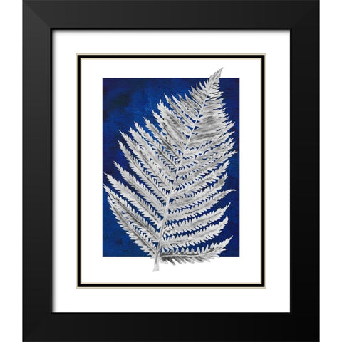 Blue Fern in White Border II Black Modern Wood Framed Art Print with Double Matting by Medley, Elizabeth