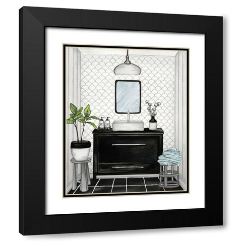 Modern Black and White Bath II Black Modern Wood Framed Art Print with Double Matting by Medley, Elizabeth