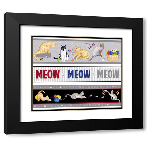Meow, Meow, Meow Pattern Black Modern Wood Framed Art Print with Double Matting by Metz, Andi