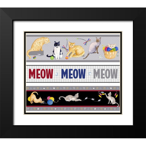 Meow, Meow, Meow Pattern Black Modern Wood Framed Art Print with Double Matting by Metz, Andi