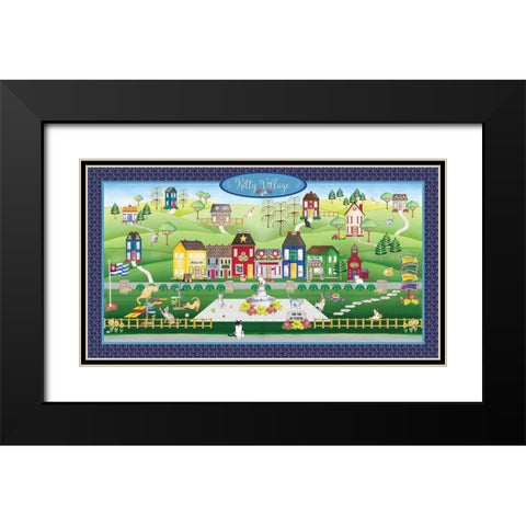 Kitty Cat Village Black Modern Wood Framed Art Print with Double Matting by Metz, Andi